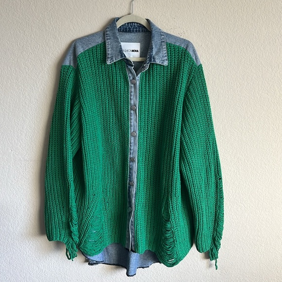 Fashion Nova Jackets & Blazers - Green Jean Sweater